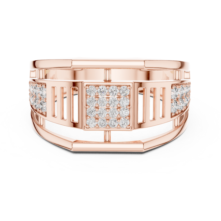 Round Cut Lab Grown Diamond Men's Pillar Cage Geometric Gold Statement Band - view 2