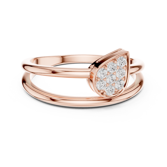 Pear Shape Round Cut Moissanite Pave Double Band Ring - view 2