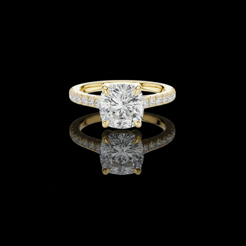 3.00 CT Elegant Cushion Lab Grown Diamond Ring with Pave Side Stones Solitaire Engagement Ring