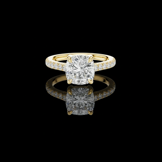 3.00 CT Elegant Cushion Lab Grown Diamond Ring with Pave Side Stones Solitaire Engagement Ring