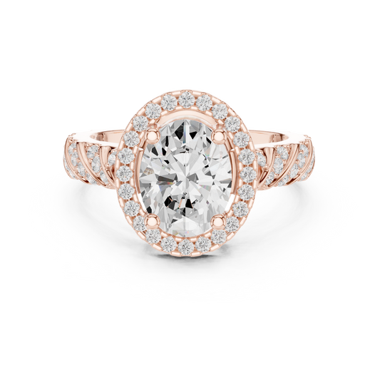 Oval Halo Lab Grown Diamond Ring with Pave Band
