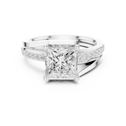 Princess Cut Split Pave Shank Moissanite Engagement Ring - view 3