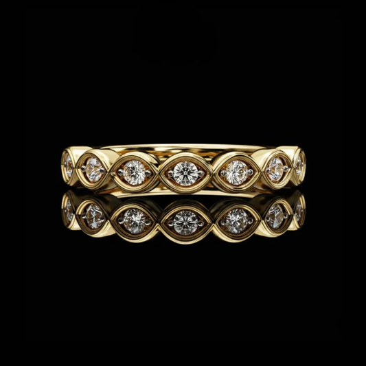 0.40 TCW Shiny Round Cut Moissanite Diamond Unique Bezel Set Eternity Wedding Band