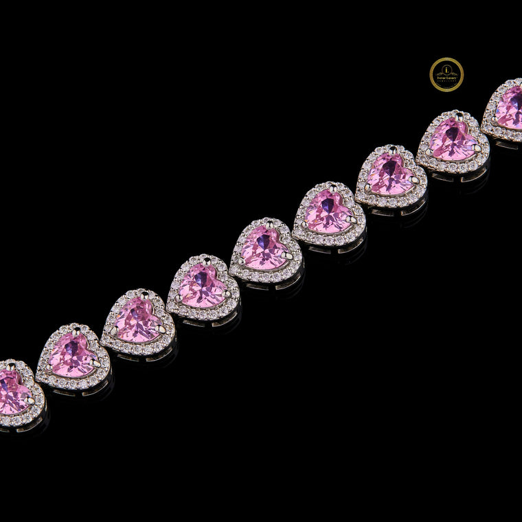 Pink Heart Cut Moissanite Halo Tennis Bracelet - view 2