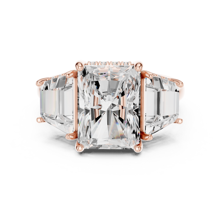 Radiant Cut Lab Diamond Engagement Ring with Trapezoid Diamonds - view 2