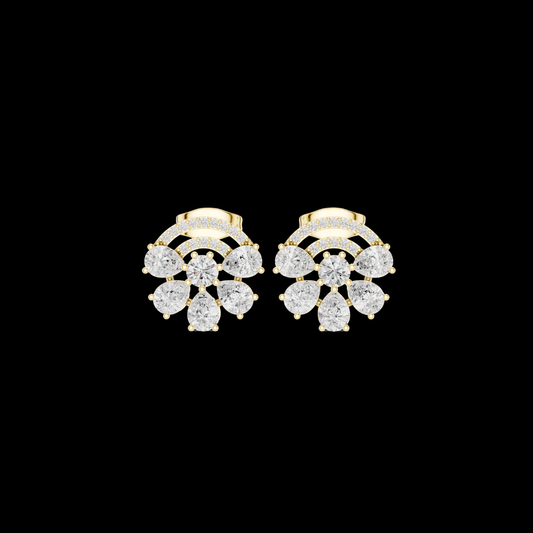 0.33 CT Art Deco Inspired Fan Shaped Moissanite Diamond Cluster Stud Earrings