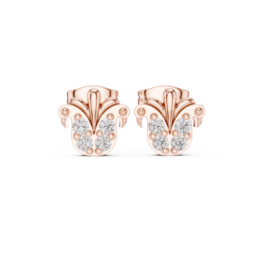 0.28 TCW Regal Fan Moissanite Diamond Quartet Stud Earrings with Sculpted Crest Design