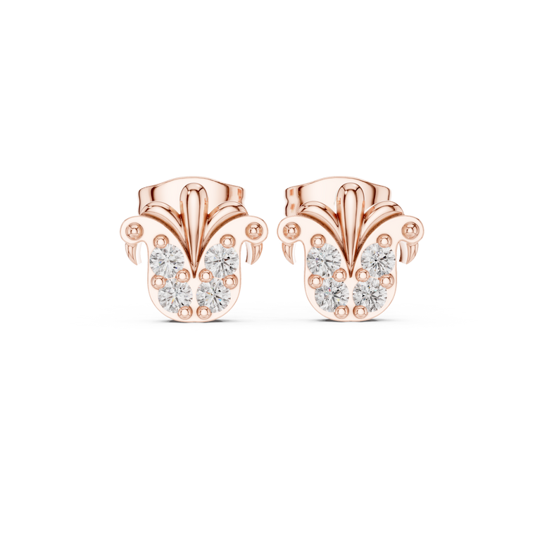 Regal Quartet Round Stud Earrings with Sculpted Crest Design - view 2