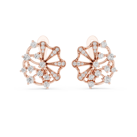1.54 TCW Sunburst Petal Arc Moissanite Diamond Stud Earrings with Artistic Gold Detailing For Love