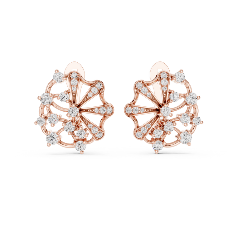 Floral Arc Round Geometric Flared Wheel Cluster Earrings - view 2