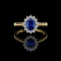 2.50  CT Fancy Vivid Blue Oval Ring with Brilliant Moissanite Diamond Inspired Halo Accent