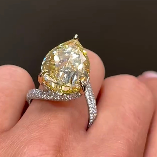 Fancy Vivid Yellow Pear Cut Lab Diamond Engagement Ring - view 2