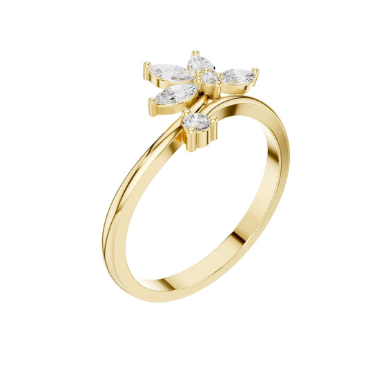 Marquise Lab Diamond Floral Open Bypass Statement Ring - view 4