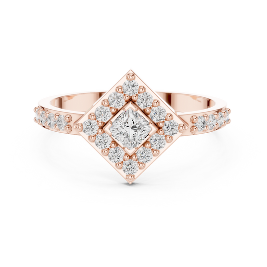 1.25 CT Stunning Princess Cut Square Halo Gold Cluster Moissanite Diamond Statement Design Ring