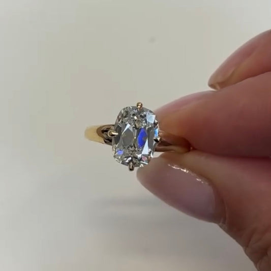 3.00 TCW Quiet Glow Elongated Cushion Old Mine Lab Diamond Solitaire in Enduring Prong Setting