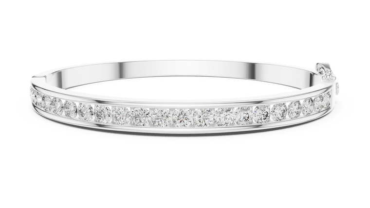 3.47 TCW Channel Set Round Brilliant Moissanite Bangle Bracelet - view 3