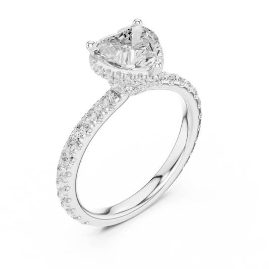 Heart Cut Halo Moissanite Engagement Ring with Pave Band - view 4