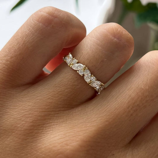 Marquise and Round Moissanite Half Eternity Band - view 2
