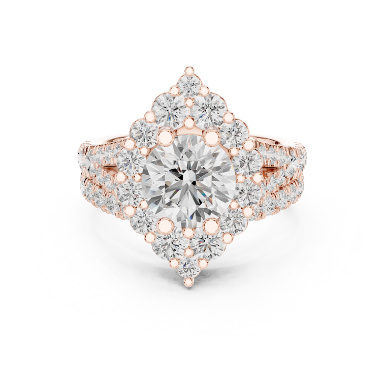 Art Deco Inspired Round Cut Lab Diamond Cluster Halo Ring - view 2