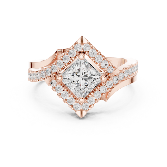 1.00 CT Handcrafted Princess Cut Lab Diamond Halo Ring with Split Shank Pave Band For Mother