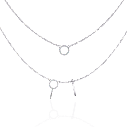 Layered Open Circle Bar Pendant Double Necklace - view 3