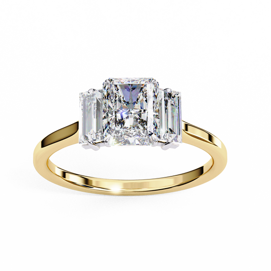 Radiant Cut Moissanite Engagement Ring With Baguette Side Stone - view 2