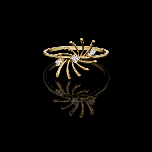 0.44 TCW Radiant Firework-Inspired Ring Accented with Brilliant Round Cut Moissanite Diamond