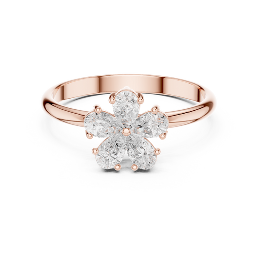 0.46 TCW Aurora Bloom Lab Diamond Flower Ring in Gold with Five Petal Brilliance Cluster For Girl