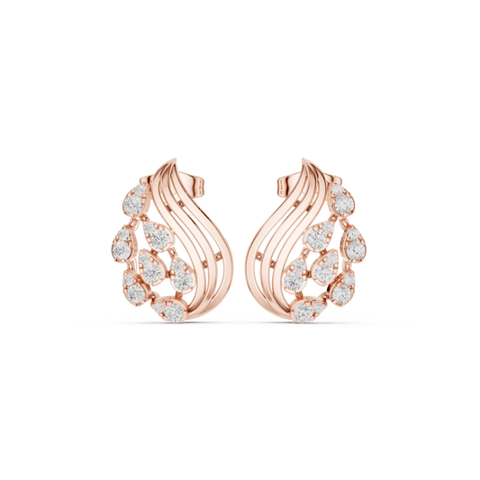 0.50 TCW Modern Wave Moissanite Round Diamond Stud Earrings Flowing Flame Design For Gift