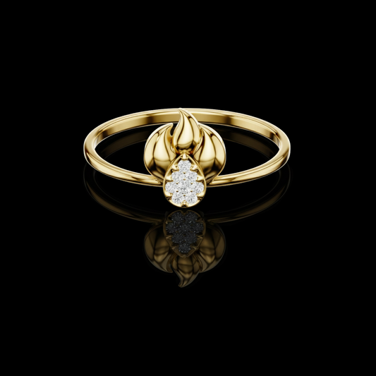 0. CT Flame Inspired Ring with Teardrop Shape Moissanite Diamond Cluster Accent