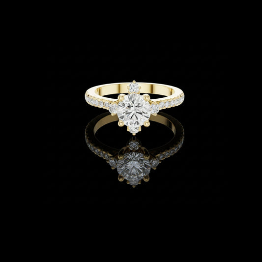 1.00 CT Imperial Round Moissanite Diamond Ring with Pave Gold Band and Floating Accent Stones For Love