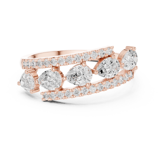 Five Stone Pear and Round Lab Diamond Bypass Wedding Band - view 2