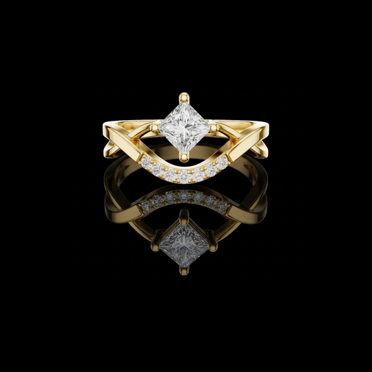 0.38 CT Open Frame Ring Showcasing a Floating Princess Moissanite Diamond with a Curved Pave Accented Band