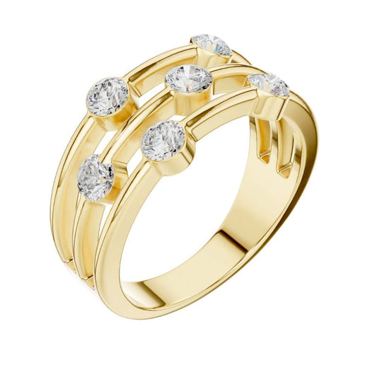 Round Lab Diamond Triple Row Bezel Set Open Band Ring - view 4