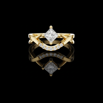 1.00 CT Open Frame Ring Showcasing a Floating Princess Lab Grown Diamond with a Curved Pave Accented Band