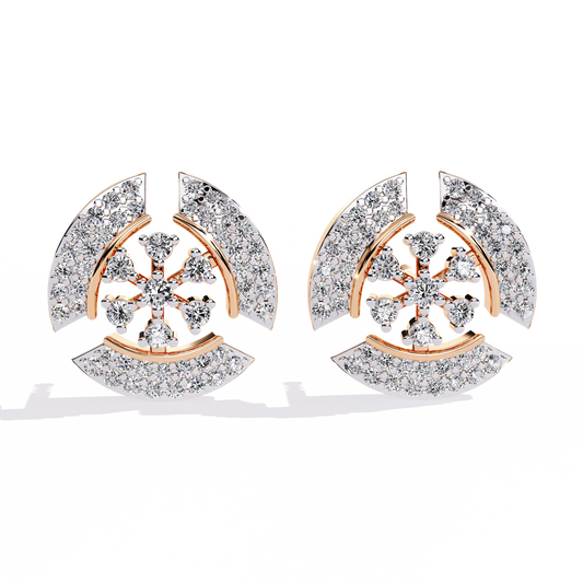 Crescent Round Studs with Multi Petal Floral Accent - view 2