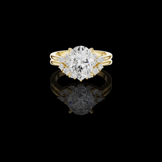 2.50 CT Dazzling Oval Cut Moissanite Diamond Ring with Floral Inspired Halo and Split Shank Band