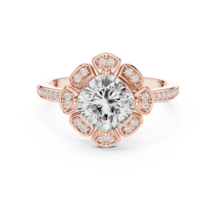 Cushion Cut Floral Flower Halo Lab Grown Diamond Ring - view 2