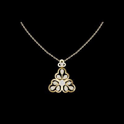 Three Leaf Floret Layering Pendant Encrusted with Multi Stone Lab Diamonds