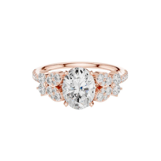 Oval Moissanite Cluster Setting Engagement Ring - view 2