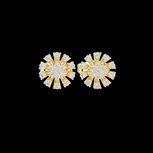 0.19 TCW Solar Sunburst Cluster Stud Earrings with Round Brilliant Moissanite Diamonds