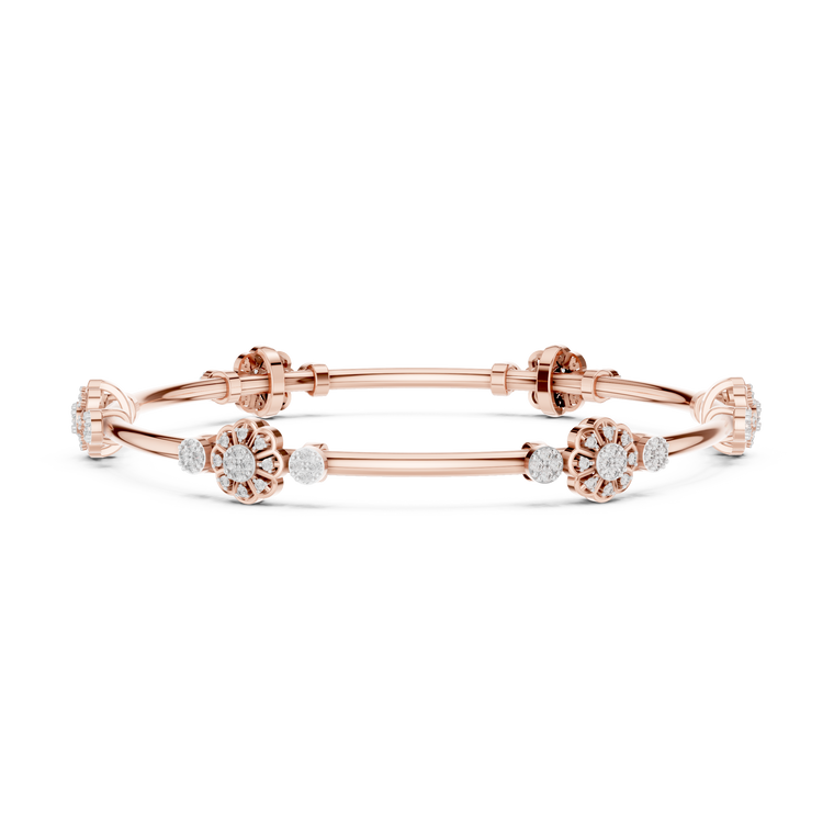 Floral Round Openable Bangle Flower Cluster Bracelets for Women - view 2