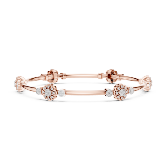 0.82 TCW Elegant Moissanite Diamond Floral Bangle Bracelet with Intricate Bloom Motifs