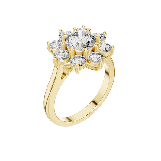 Round Lab Diamond Prong Set Floral Cluster Delicate Ring - view 4