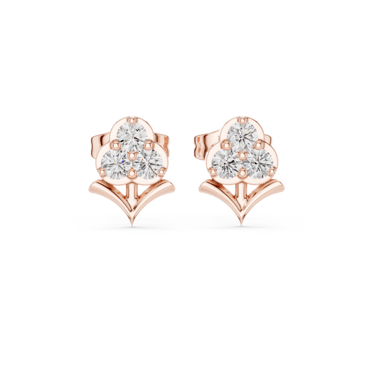 0.30 TCW Elegant Stem Motif Floral Clover Moissanite Diamond Earrings with Round Triple Diamond Cluster For Gift
