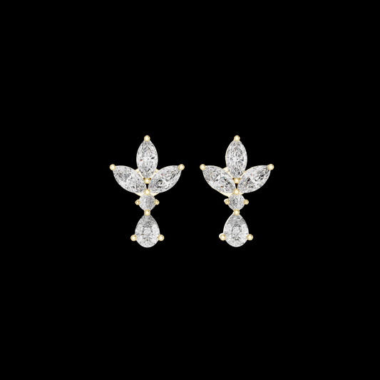 1.05 CT Bloom Grace Floral Diamond Drop Earrings with Marquise and Pear Cut Moissanite Diamonds