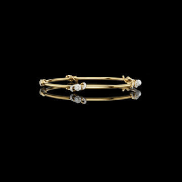 0.51 TCW Designer Gold Floral Lab Grown Round Diamond Bangle Bracelet for Women