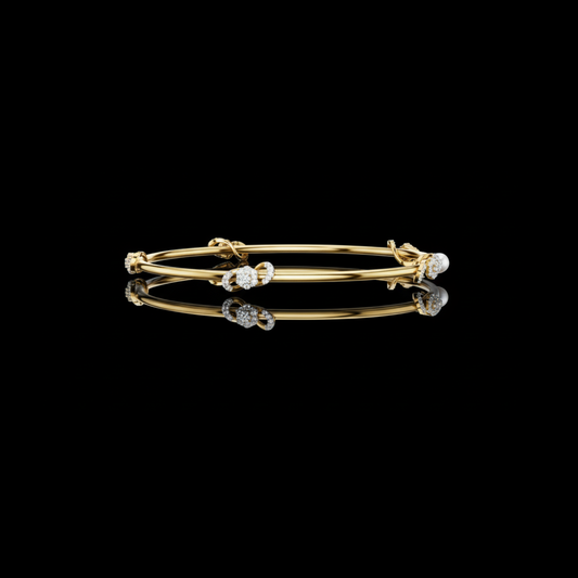 0.51 TCW Designer Gold Floral Lab Grown Round Diamond Bangle Bracelet for Women