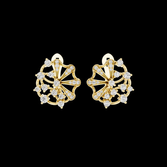 1.54 TCW Sunburst Petal Arc Moissanite Diamond Stud Earrings with Artistic Gold Detailing For Love