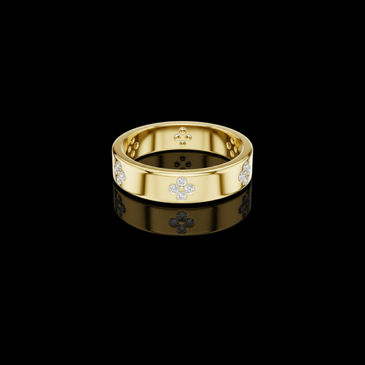 0.24 TCW Luxurious Round Moissanite Diamond Band with Floral Cluster Accents Classic Fine Jewelry Ring